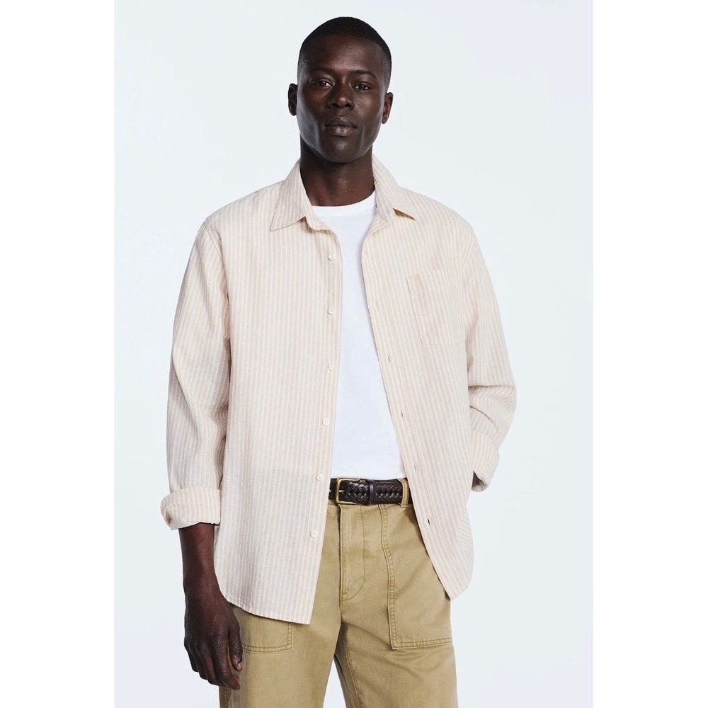 Free Assembly Men's Linen Blend Shirt with Long Sleeves, Size 2XL